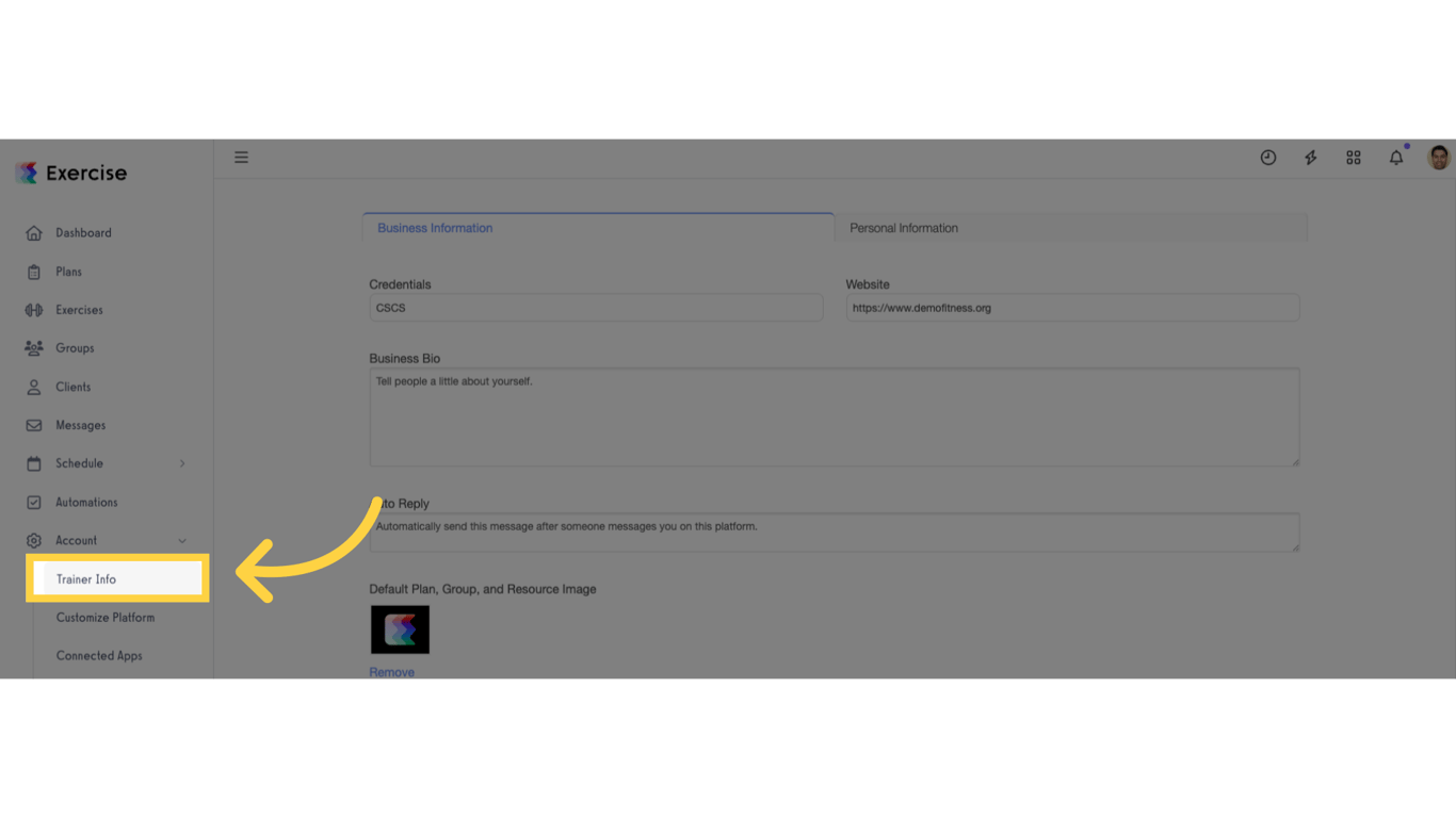 Click 'Trainer Info'.