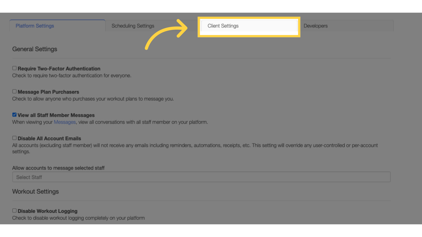 Click 'Client Settings' tab.