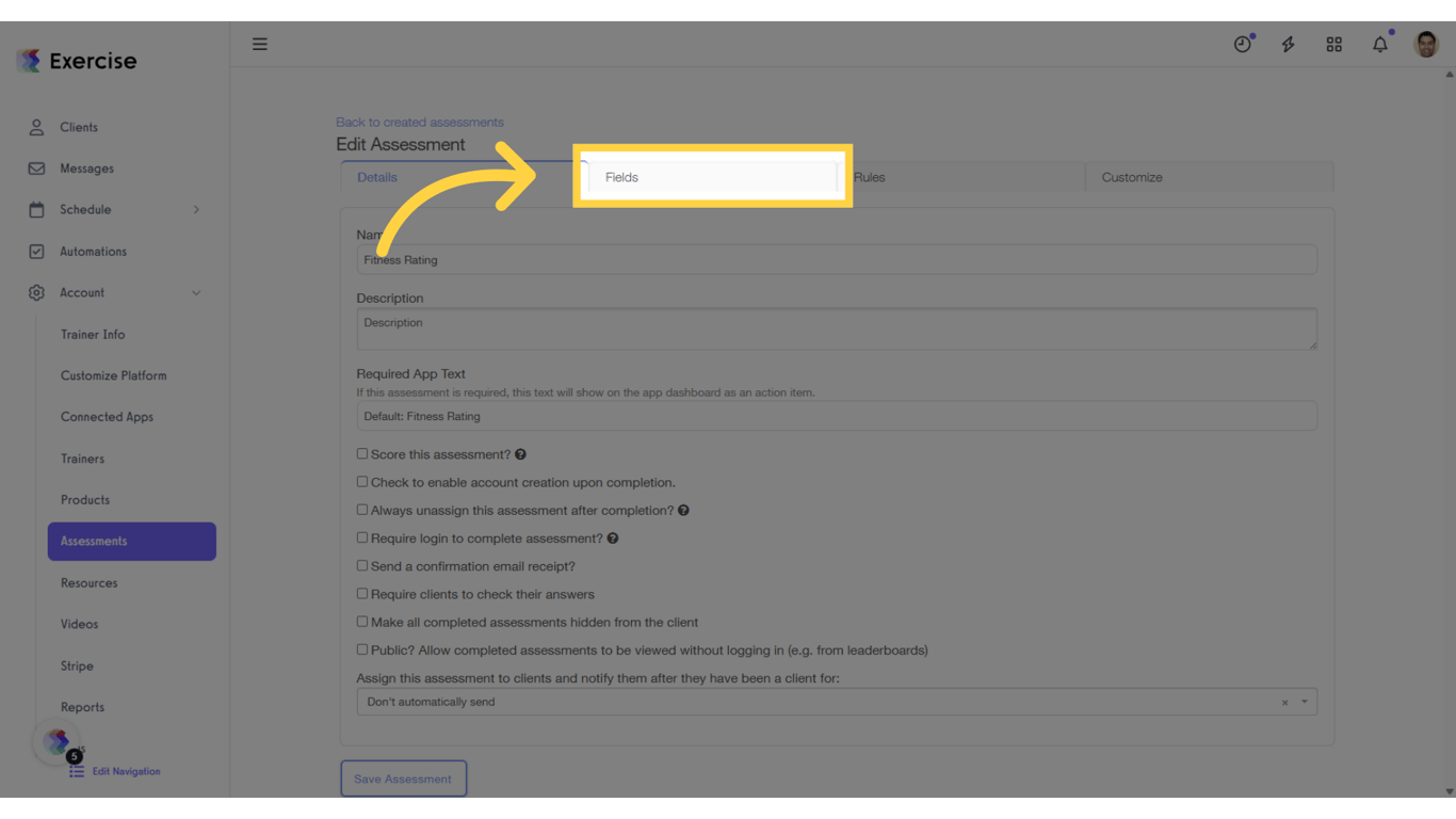 Click on the “Fields” tab.