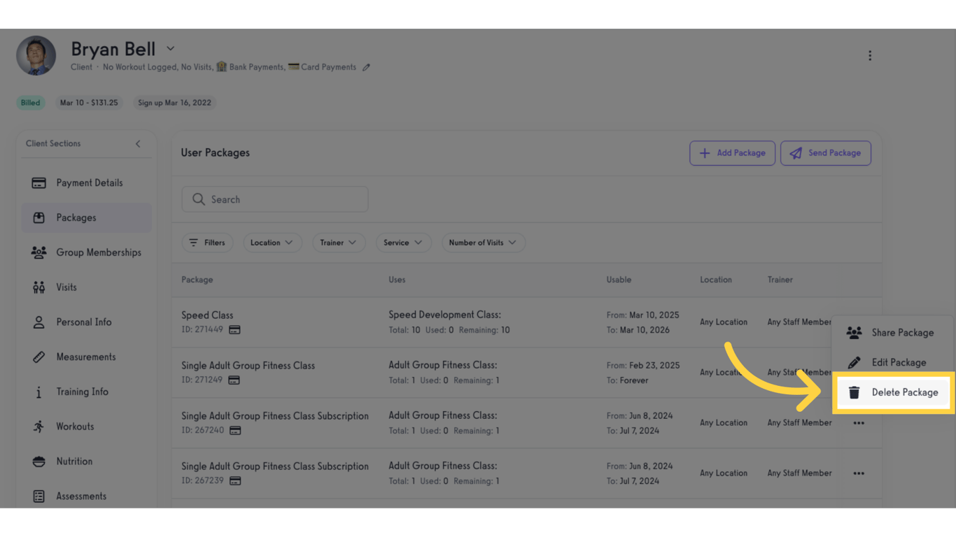 Click 'Delete Package'.
