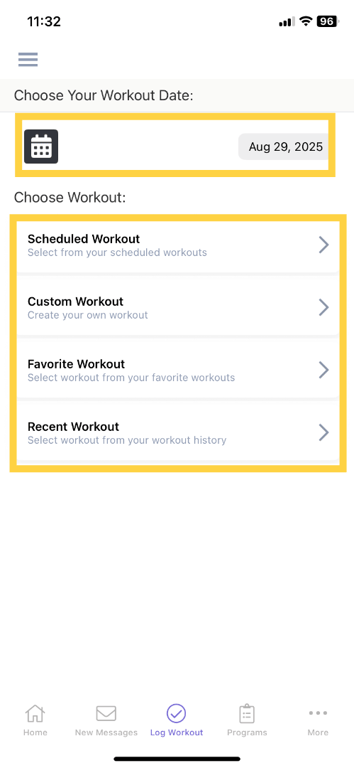 Select a Workout.