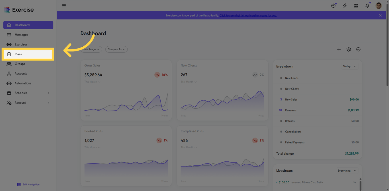 Navigate to Plans Section