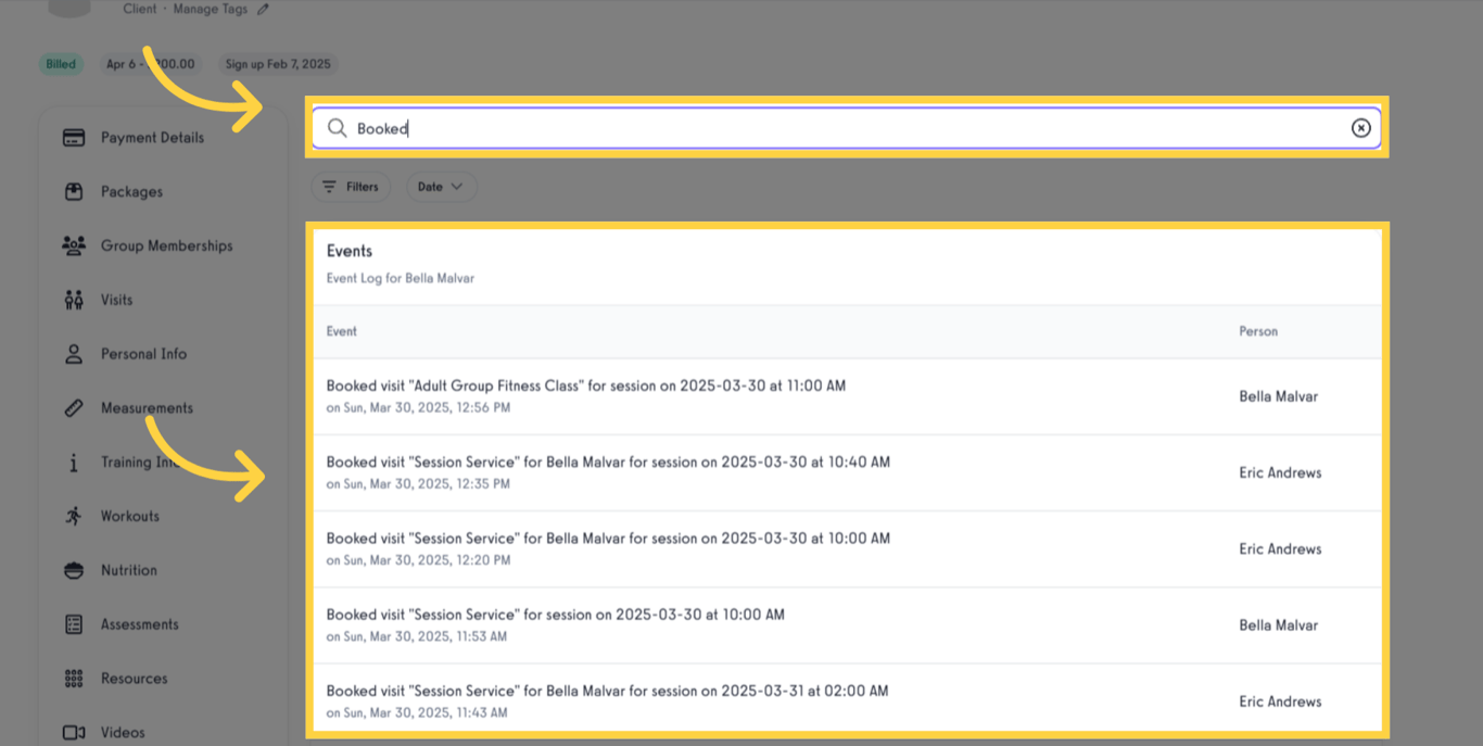Search and review 'Booked Session Event Log'.