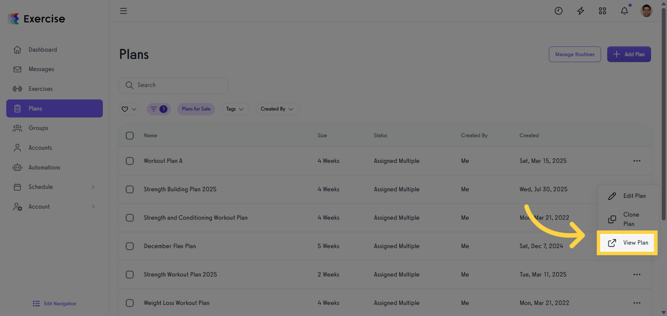 Click View Plan from the menu