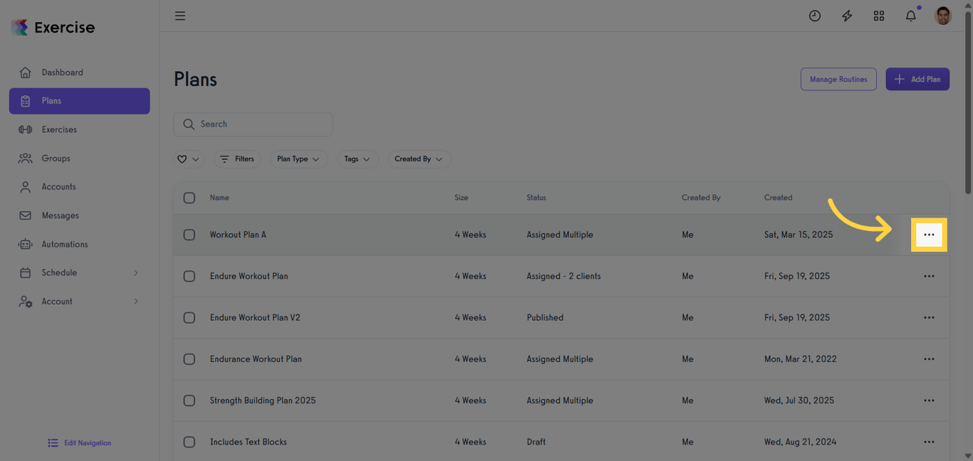 Click the three-dot menu next to the plan.