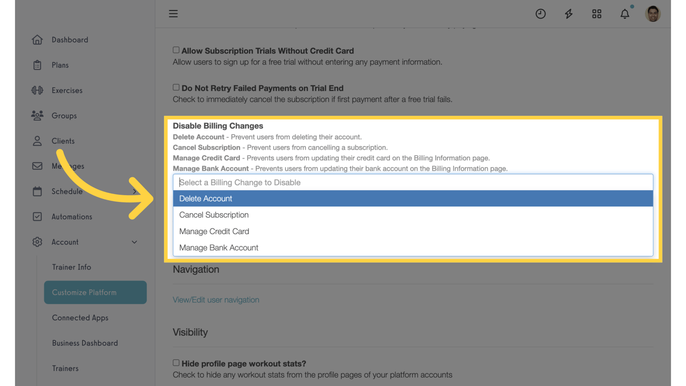 Disable Billing Changes
