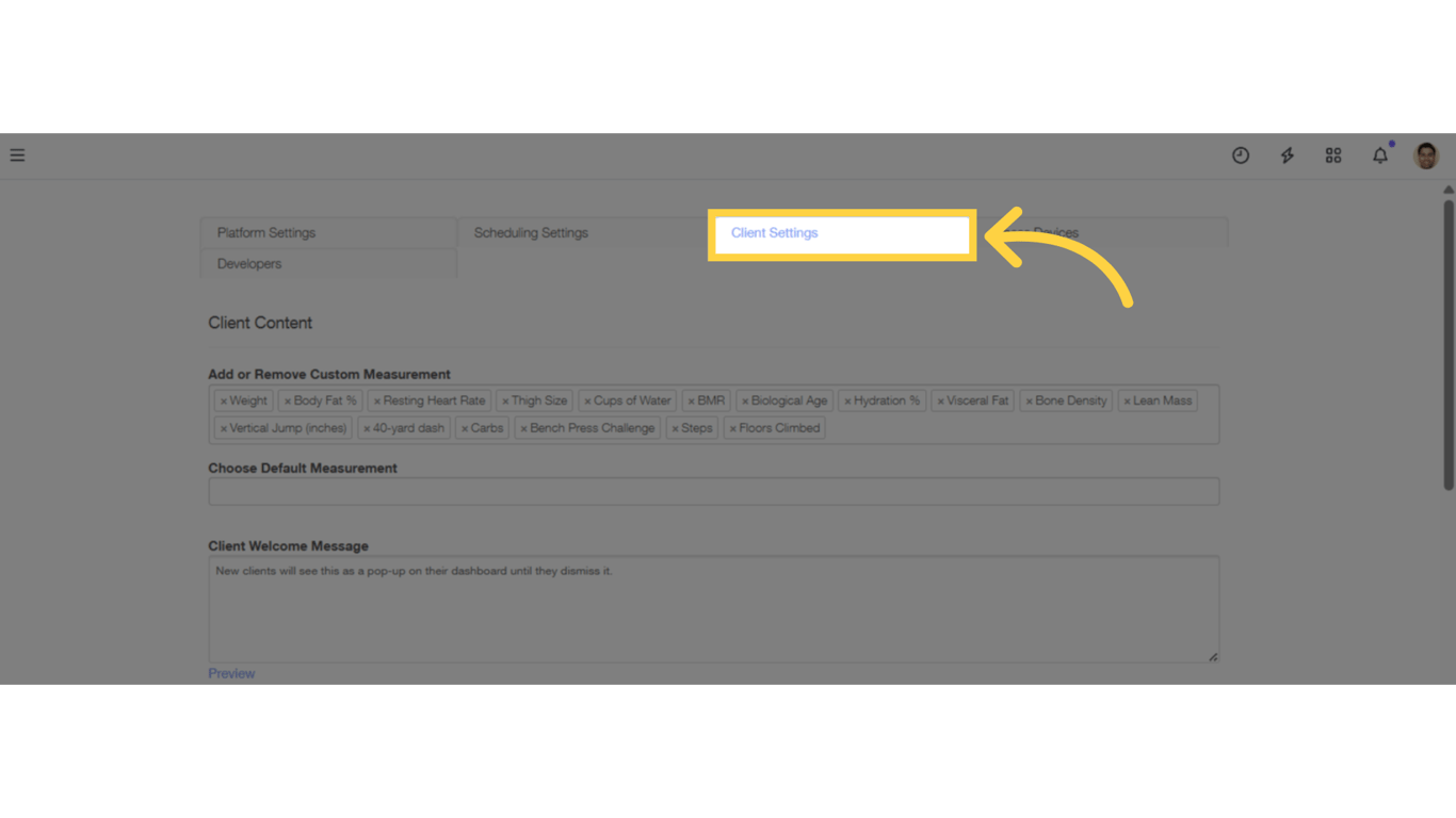 Click the 'Client Settings' tab.