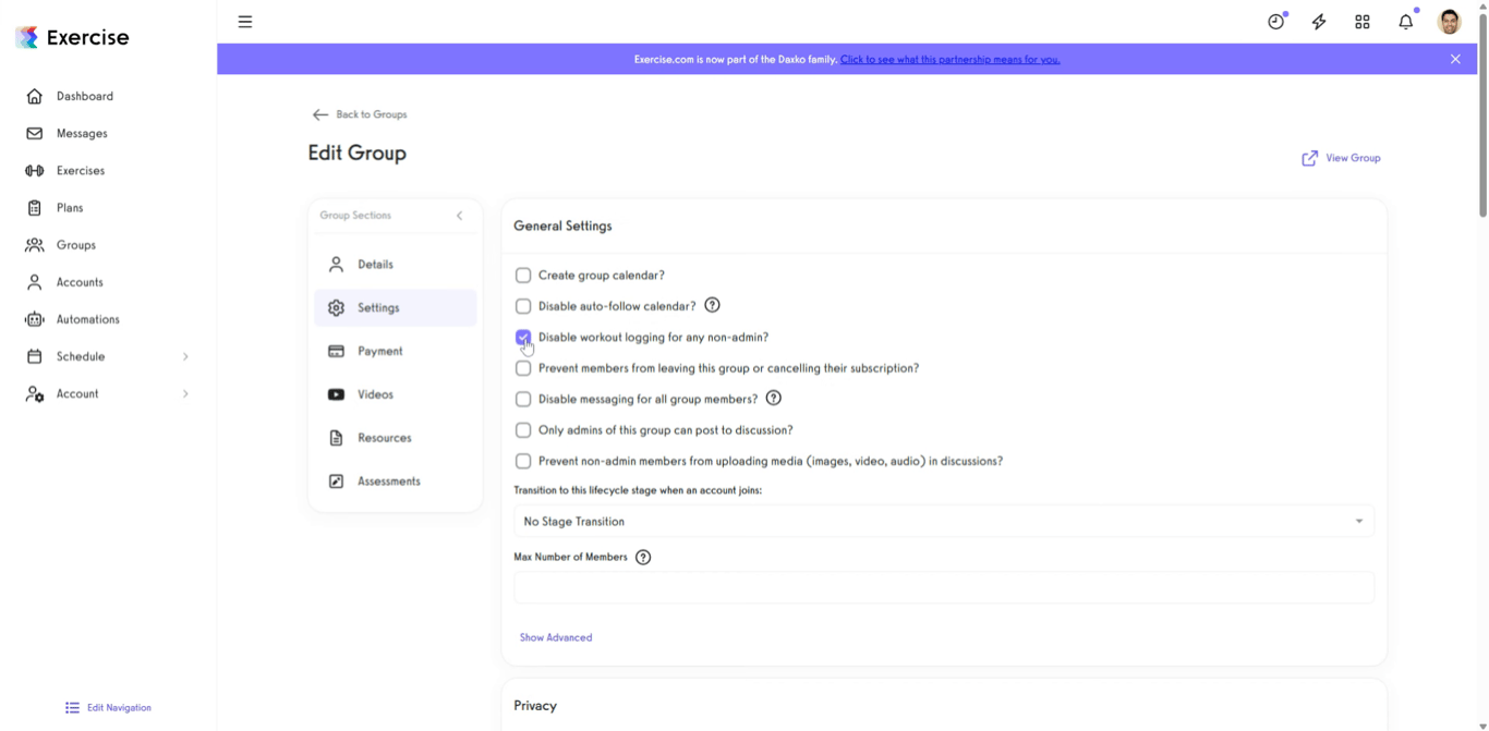 Disable the workout logging option