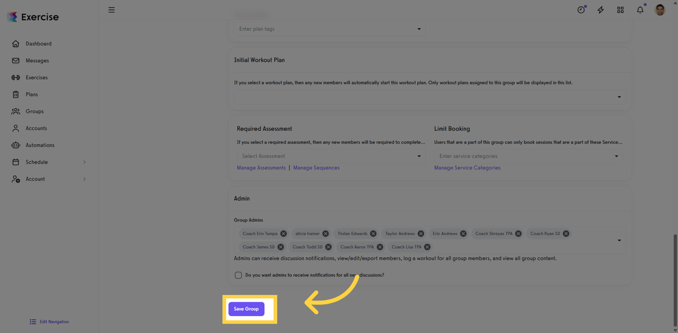 Save the group settings