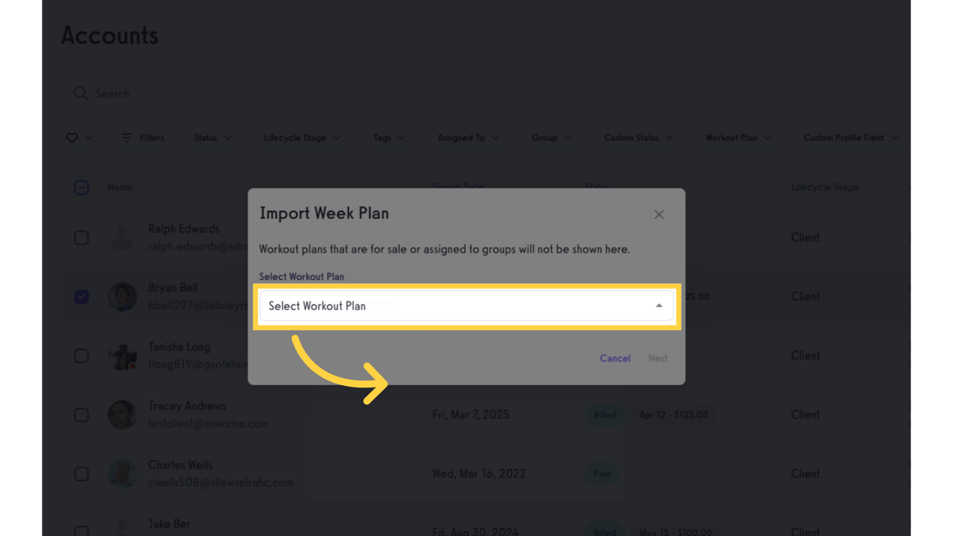 Select Workout Plan.