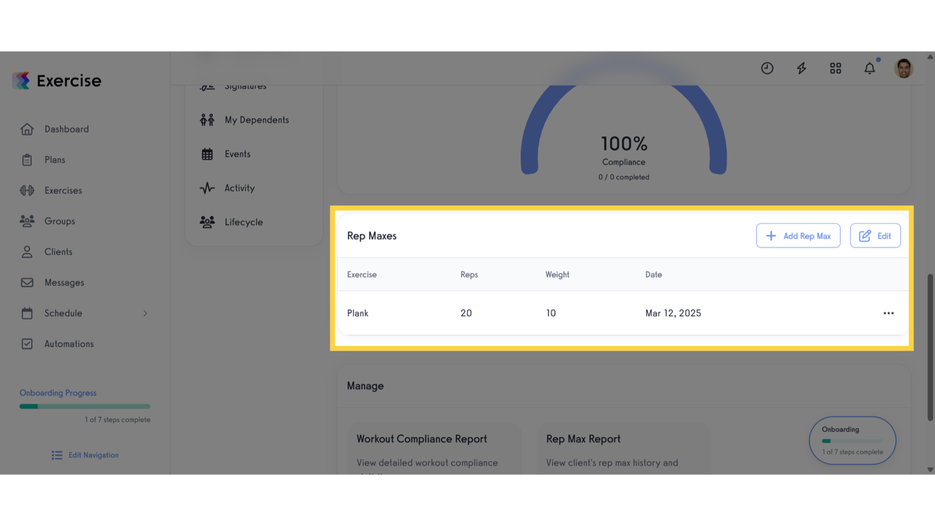 View created rep max.