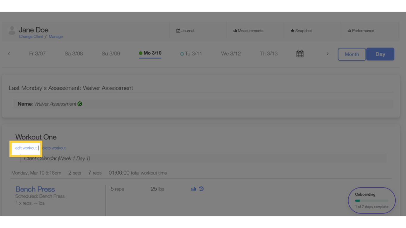 Click the “edit workout” link.