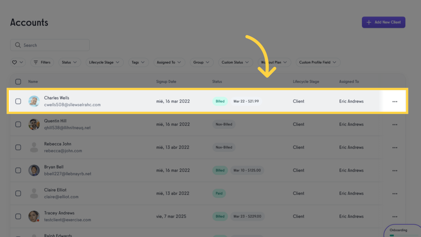 Click over the client.
