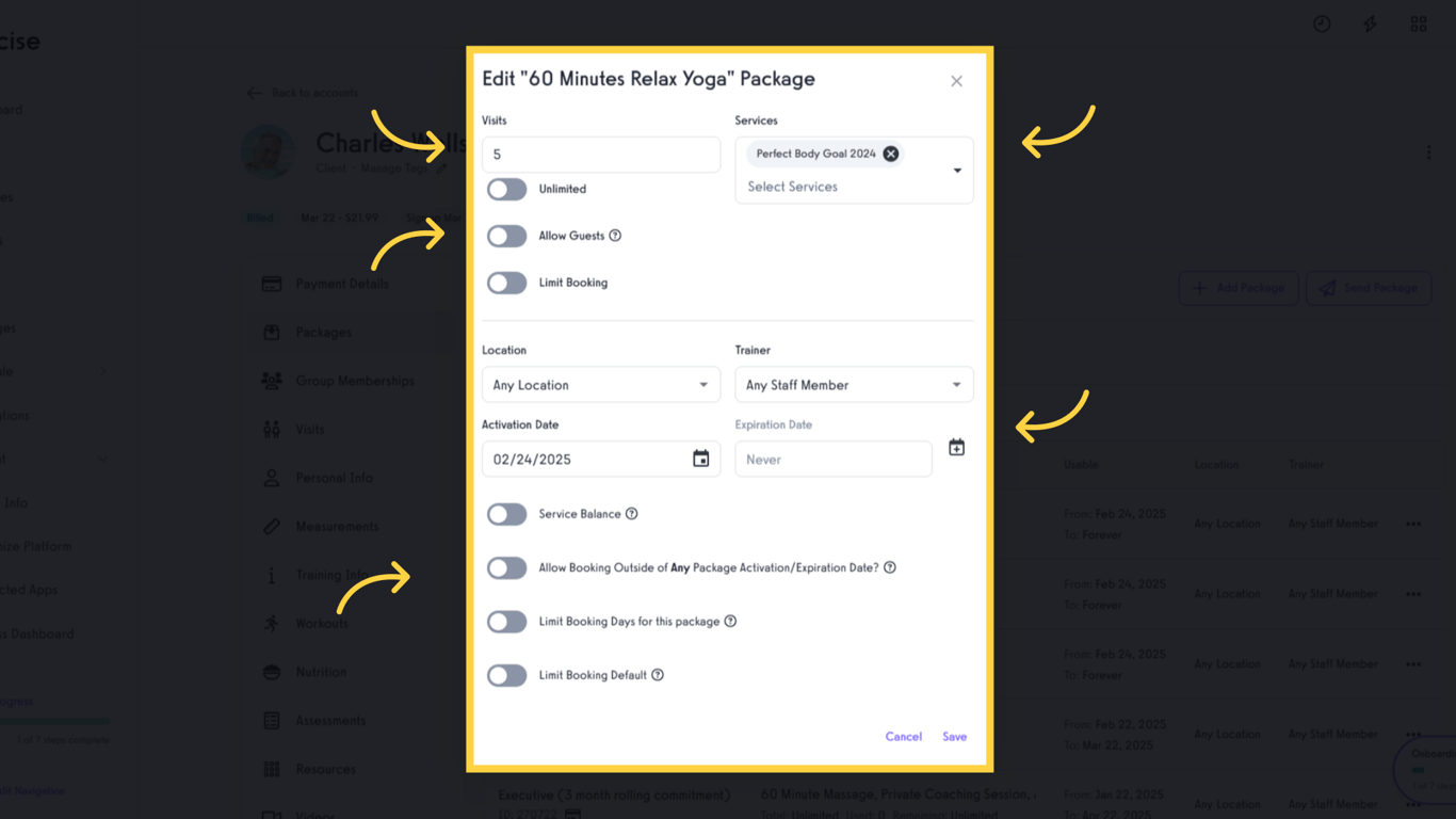 Edit number of visits.