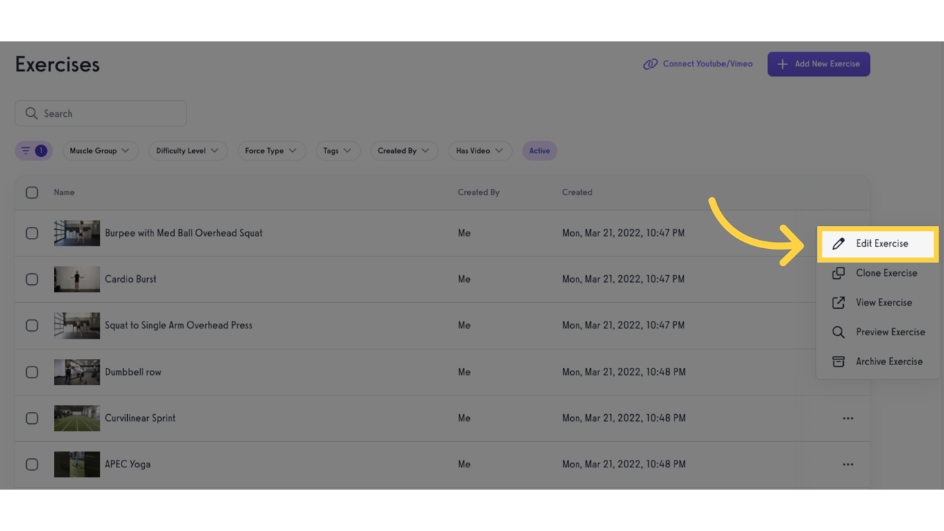 Click 'Edit Exercise'.