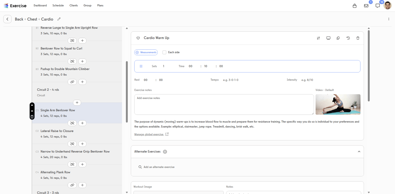 Screenshot of the routine editing screen
