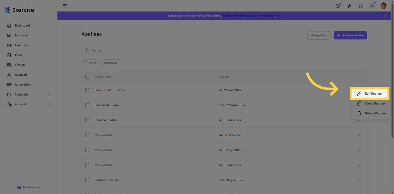 Screenshot of the Edit Routine option