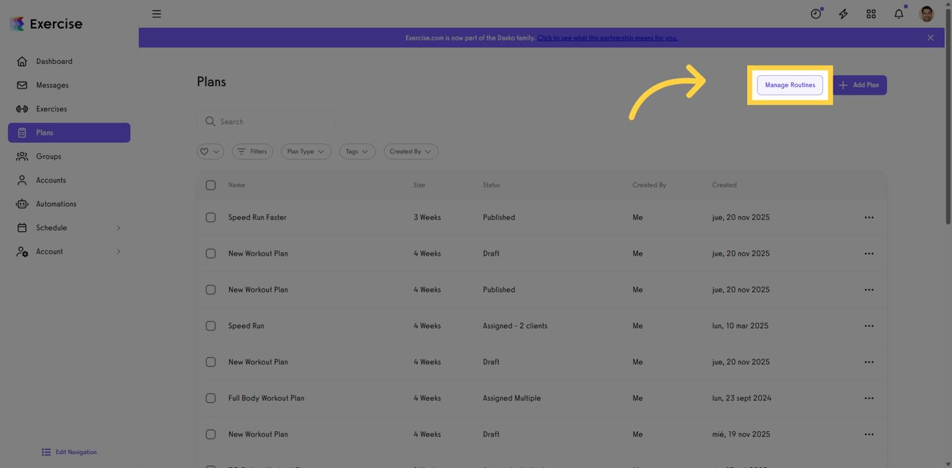 Screenshot of the Manage Routines option