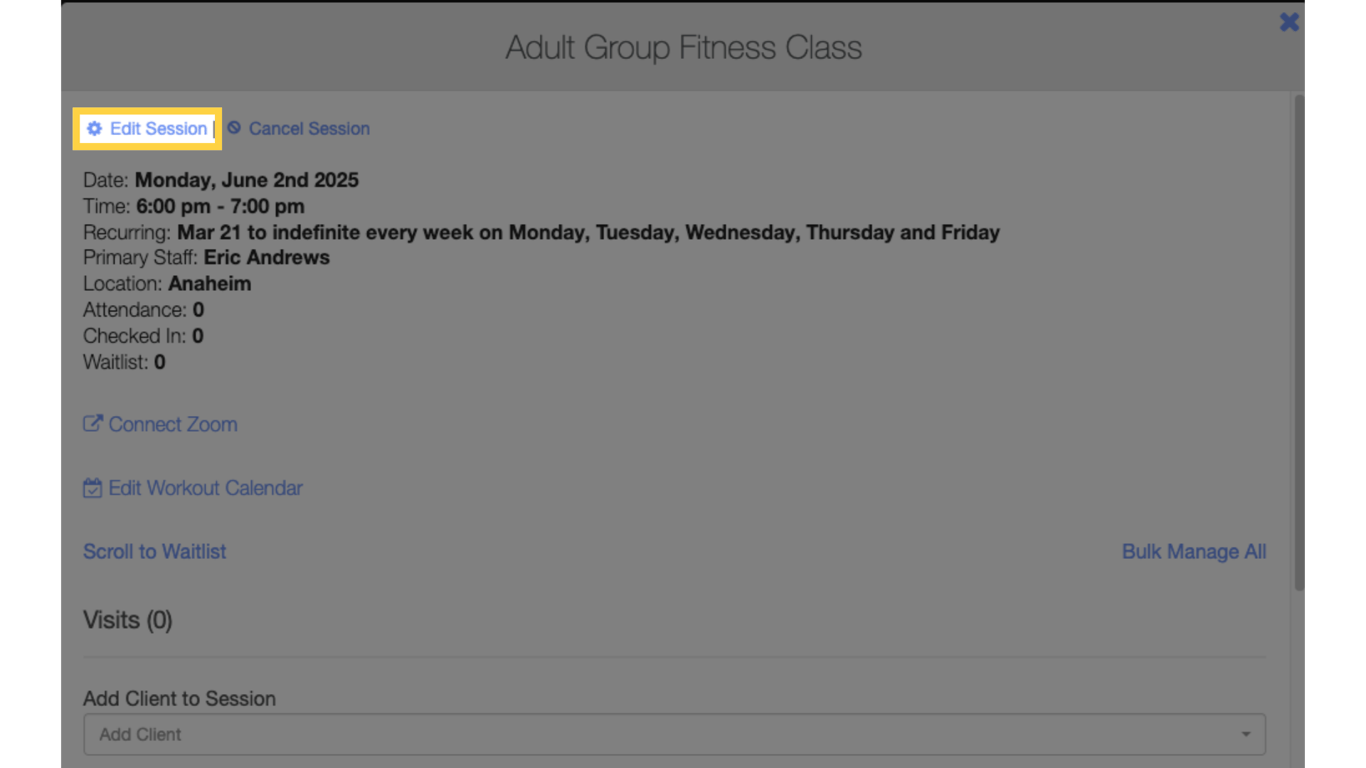 Click the 'Edit Session' link.