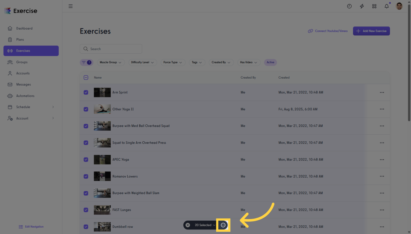 Bulk Manage Exercises