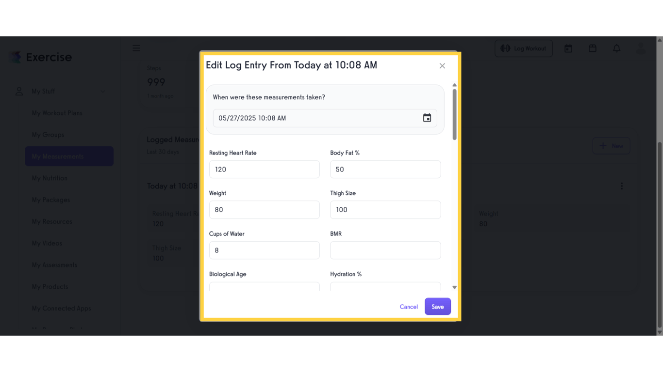 Edit Measurement Log Entry