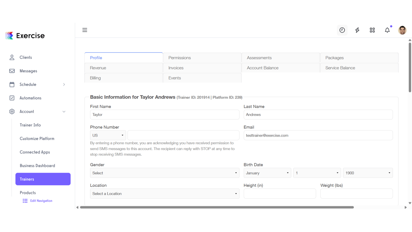 Edit the Sub trainer's Account Information