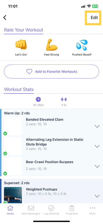 Edit Logged Workout.