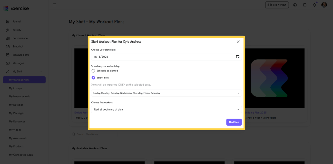 Update your workout days