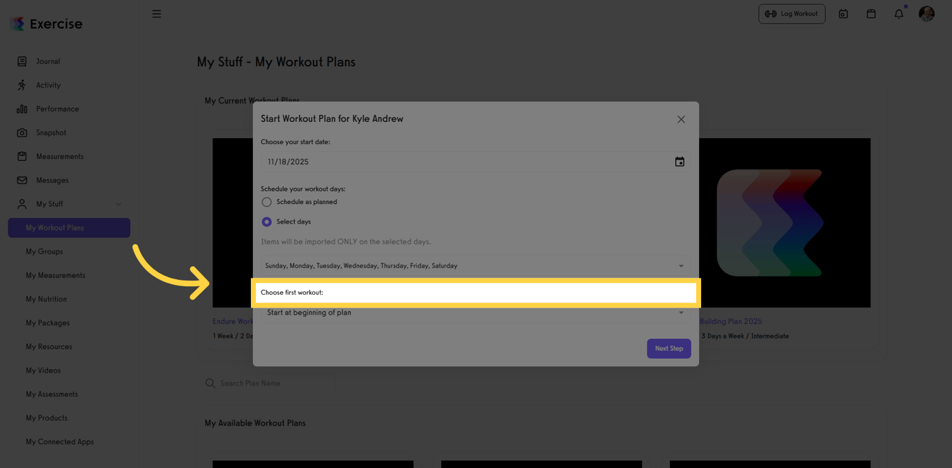 Select First Workout
