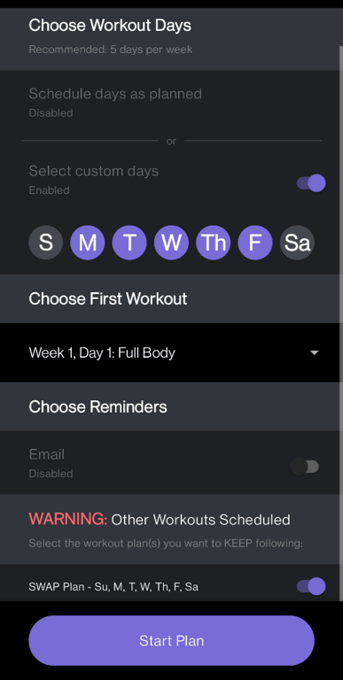 Choose Starting Workout