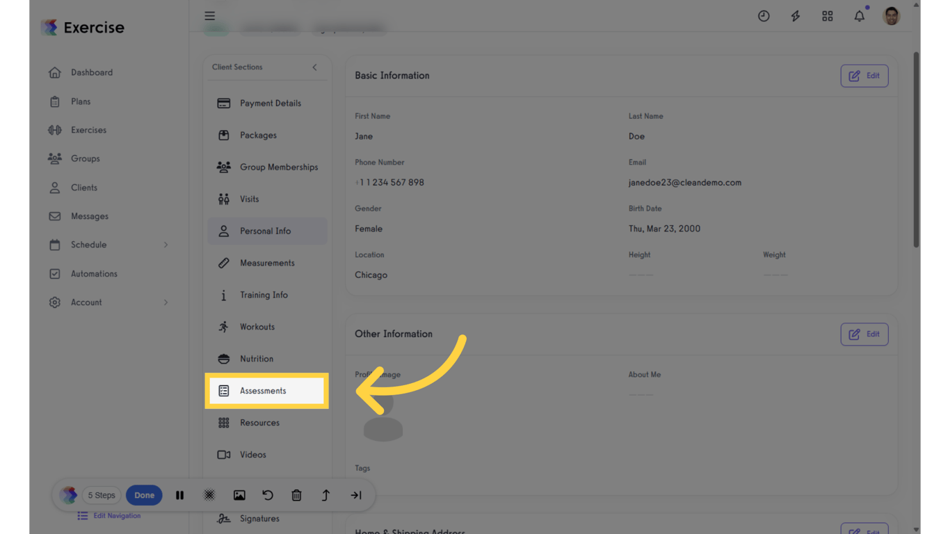From the client’s profile, click the 'Assessments' tab.