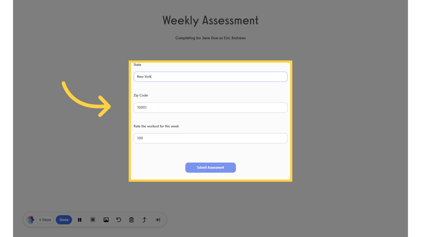 Modify the input fields and click 'Submit Assessment.'