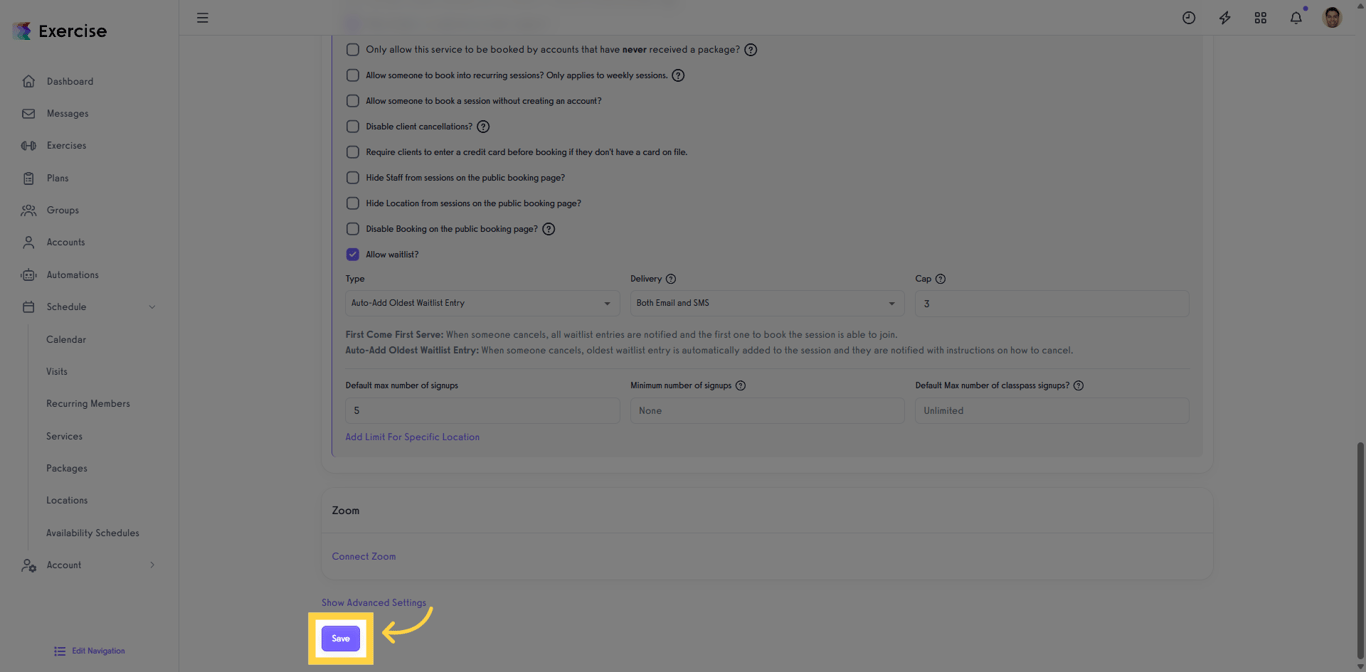 Save your waitlist settings to confirm changes.