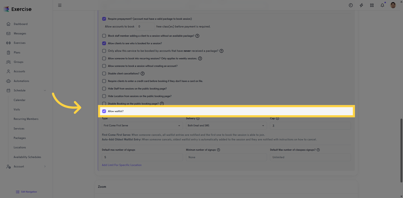Enable the Allow Waitlist setting.
