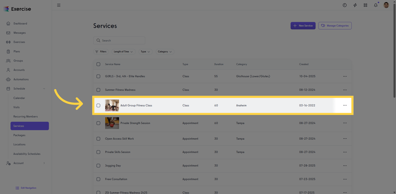 Select a service to modify its settings.