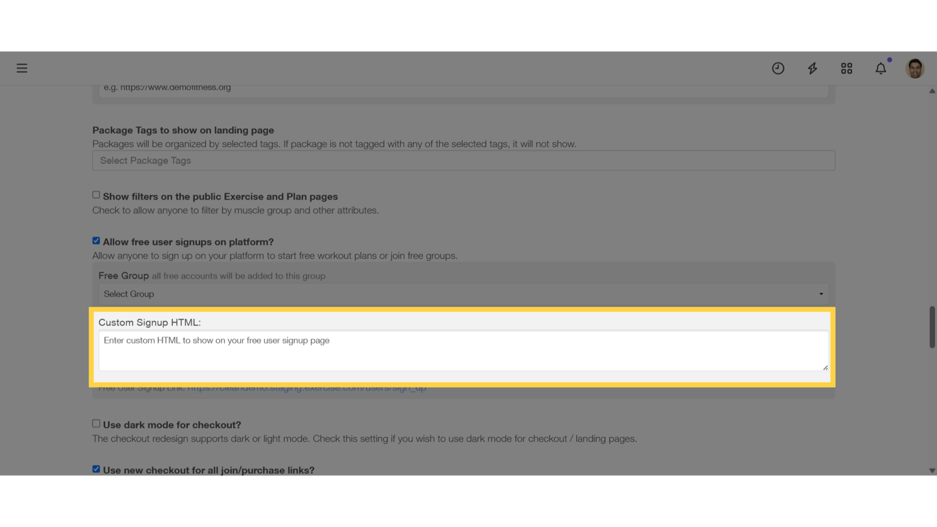Custom Signup HTML (optional)