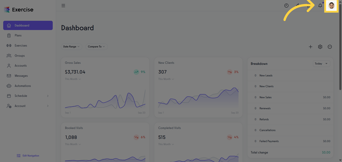 Profile icon in Exercise.com app.