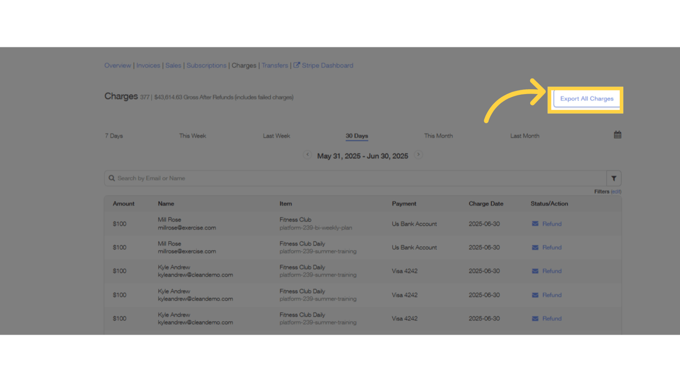 Click 'Export All Charges'.