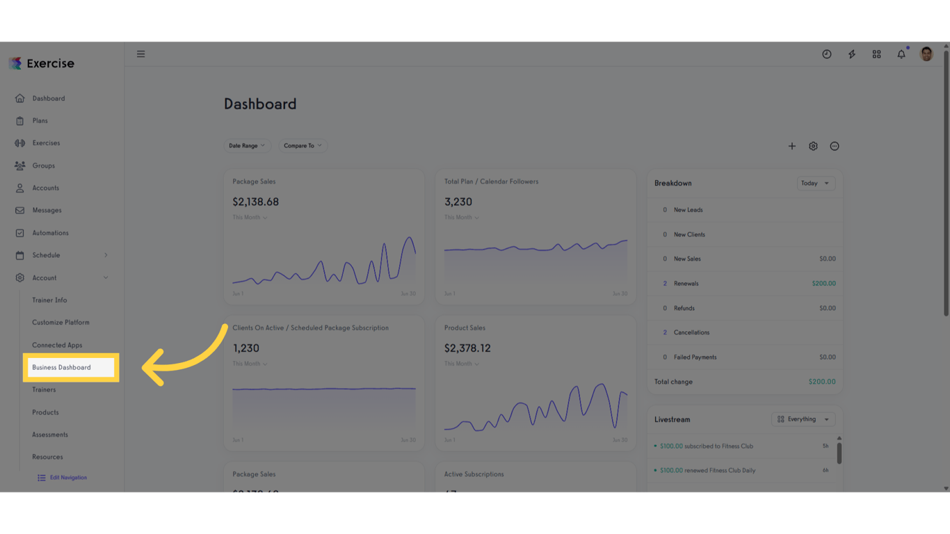 Click 'Business Dashboard'.
