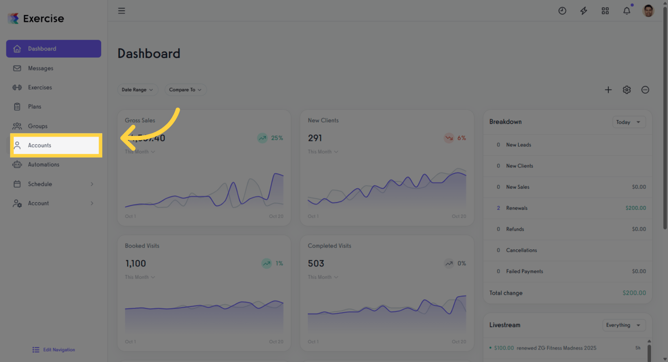 Navigate to the Accounts section