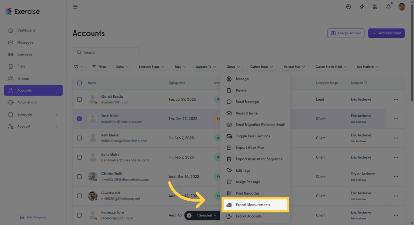 Select Export Measurements