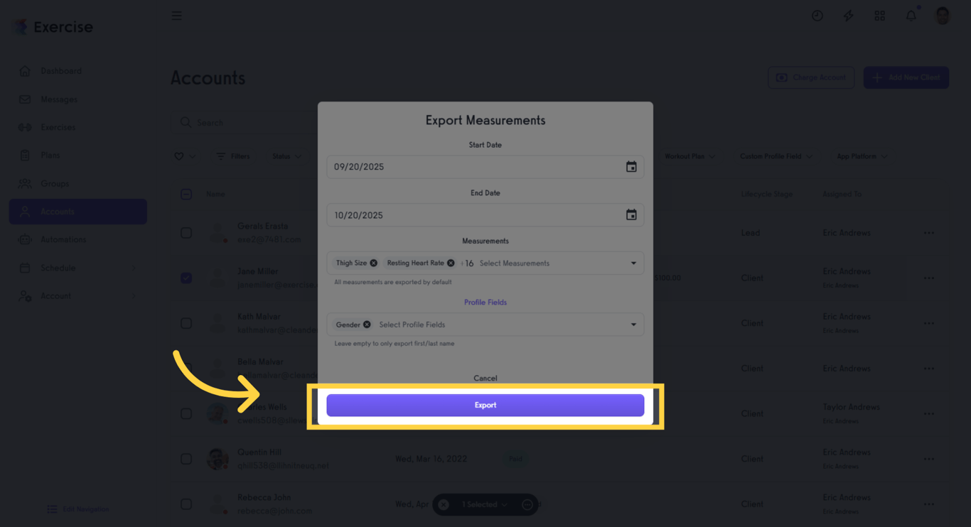Export measurement data