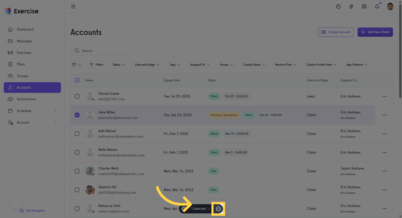 Open the Bulk Manage menu