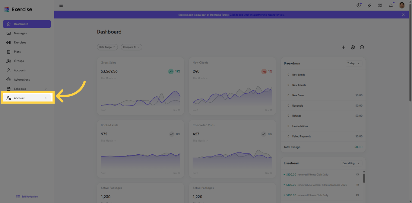 Access Account in the menu.
