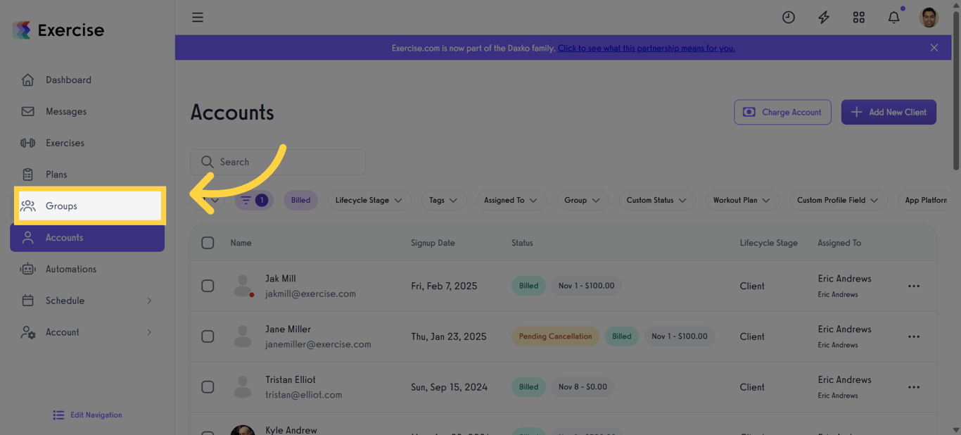 Access Groups Section