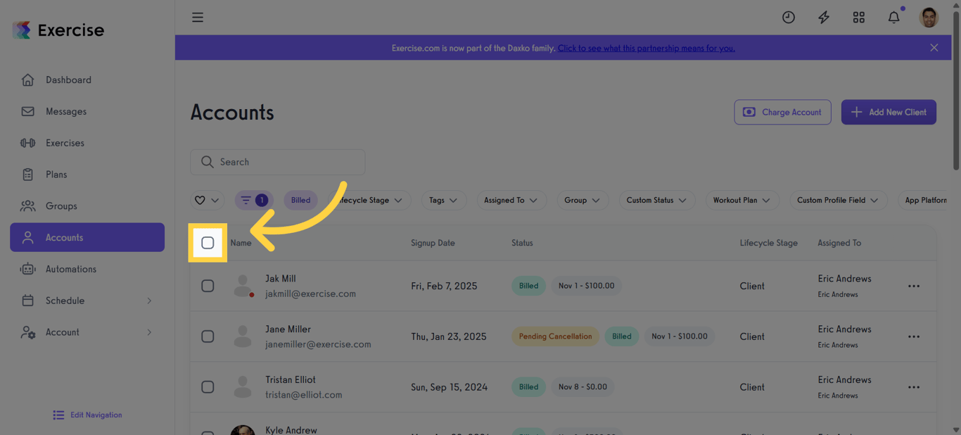 Select All Filtered Accounts