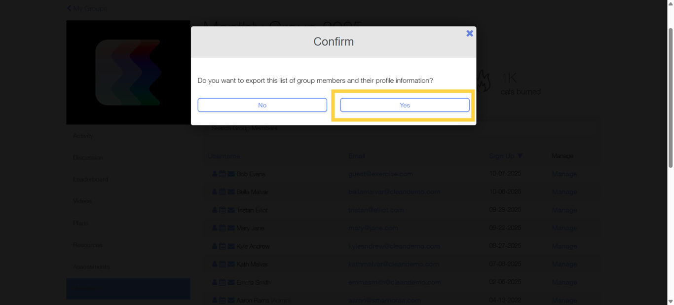 Confirm Exported Group Data