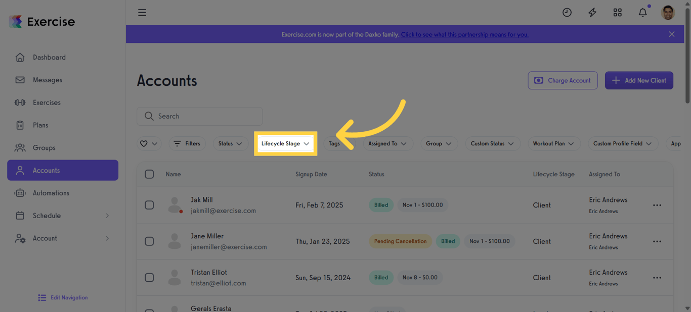 Select Lifecycle Stage Filter