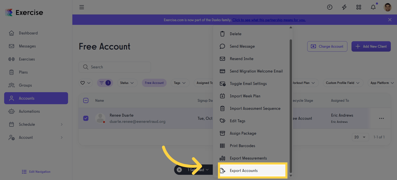 Select Export Accounts for Free Members