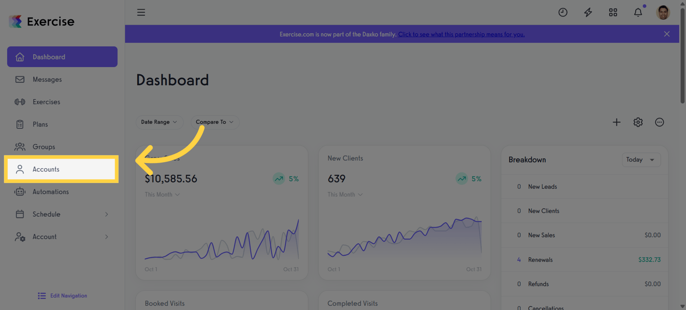 Navigate to Accounts Section